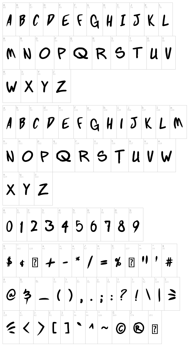 Fighting Wordz font map
